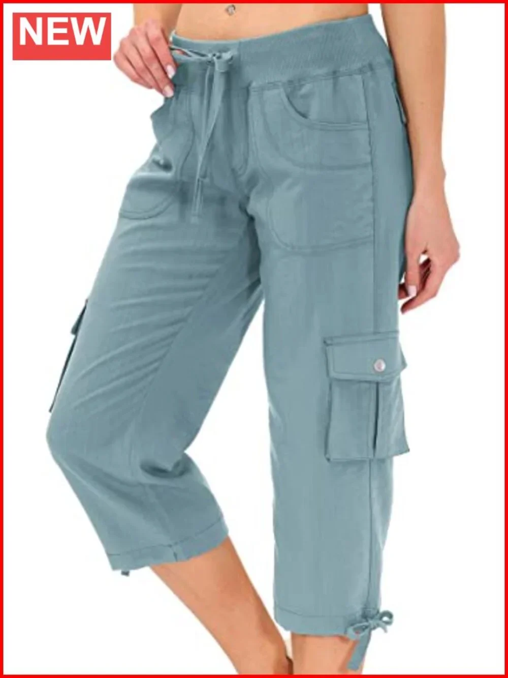 Cargo Capri Pants Loose Fit Casual Baggy Hiking Pants with Pockets